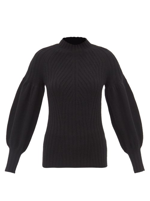 Zimmermann - Puff-sleeved Cashmere Ribbed Sweater Black