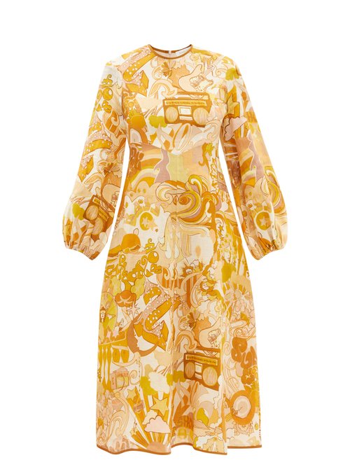 Zimmermann – Tempo Abstract-print Linen-voile Midi Dress Yellow Print