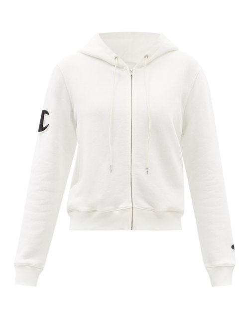 Nili Lotan X Champion - Logo-print Zipped Cotton-jersey Hooded Sweatshirt White