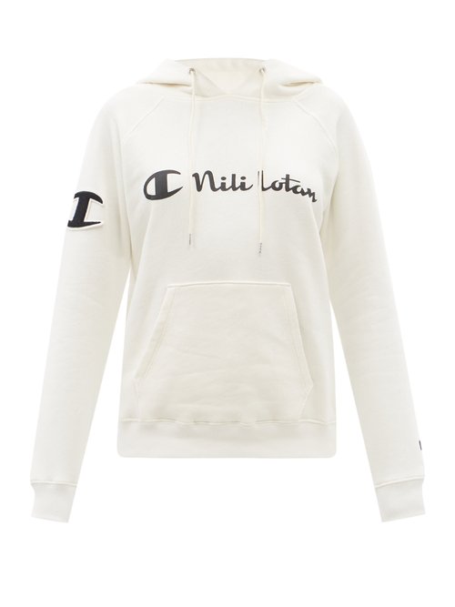 Nili Lotan X Champion - Logo-print Cotton-jersey Hooded Sweatshirt White