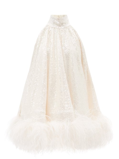 16arlington - Cindy Feather-trim Sequinned Crepe Mini Dress Ivory