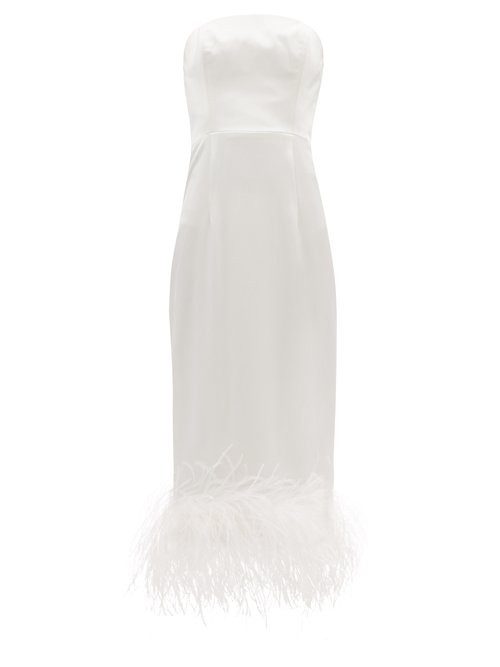 16arlington - Minelli Feather-trimmed Satin Midi Dress Ivory