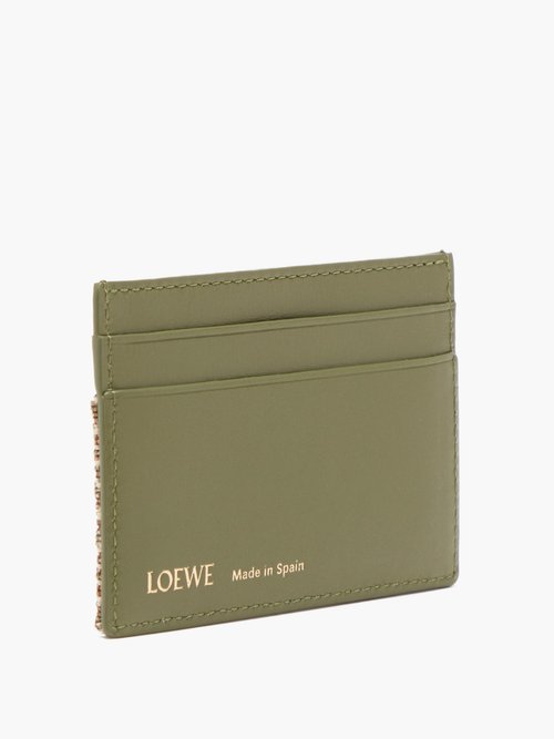 Loewe Anagram-jacquard Panel Leather Cardholder In Green White 