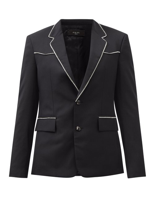 Crystal-embellished Wool-sharkskin Suit Jacket
