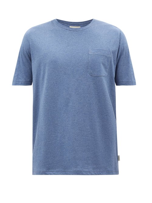 oliver spencer - chest-pocket organic-cotton jersey t-shirt mens light blue