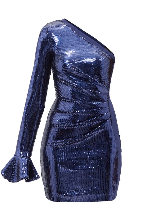 David Koma - One-shoulder Sequinned Mini Dress Blue