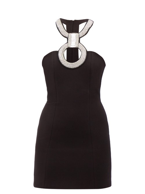 David Koma - Crystal-embellished Cutout Halterneck Mini Dress Black