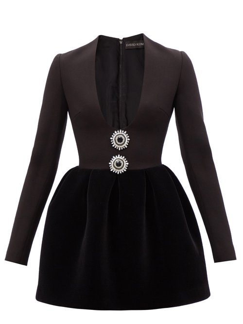 David Koma - Crystal-embellished V-neck Mini Dress Black