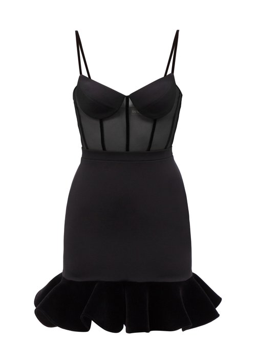 David Koma - Panelled-bodice Mesh Mini Dress Black