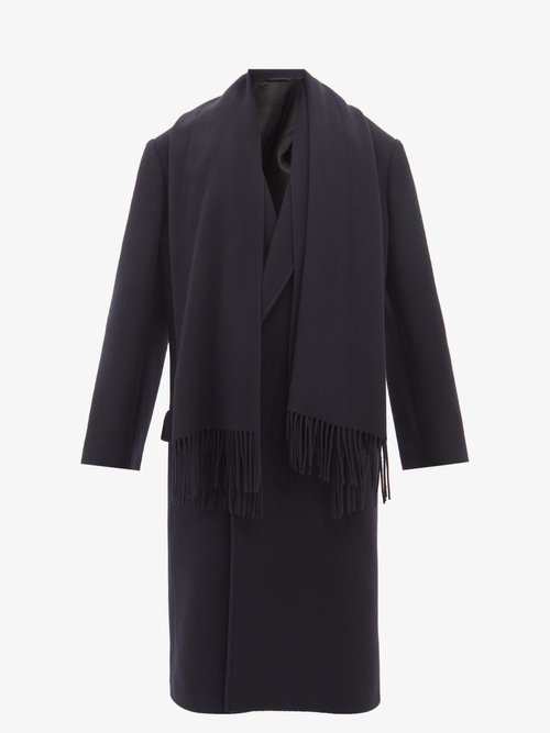 Balenciaga - Shawl-embellished Oversized Wool-blend Twill Coat Navy
