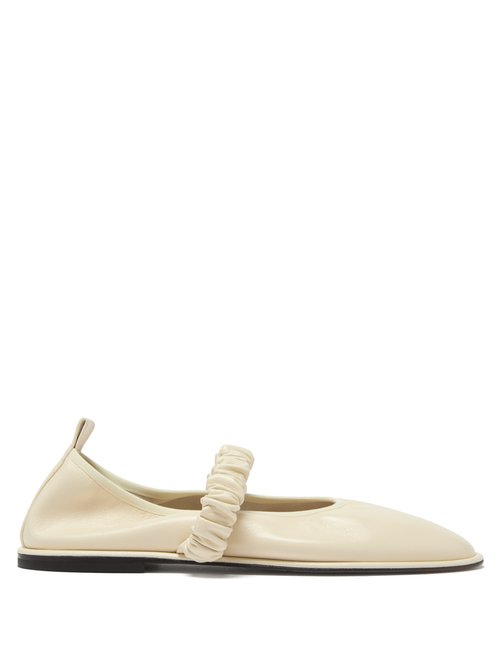 Wandler – Dash Ruched Leather Mary Jane Flats Ivory