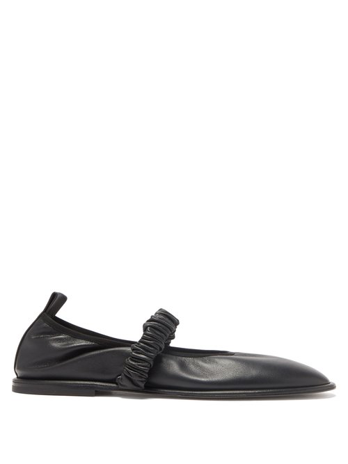 Wandler - Dash Ruched Leather Mary Jane Flats Black