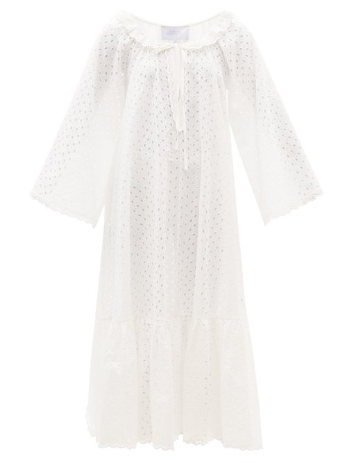 Buy Luisa Beccaria - Broderie-anglaise Cotton-voile Midi Dress White Print online - shop best Luisa Beccaria clothing sales