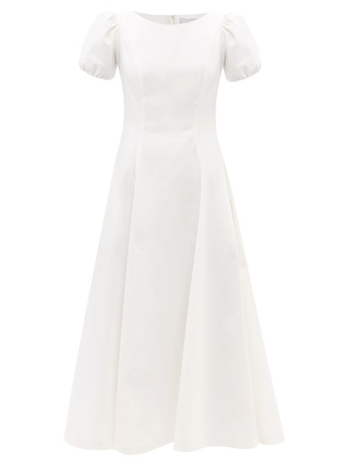 Luisa Beccaria - Puff-sleeve Cotton-blend Crepe Midi Dress White