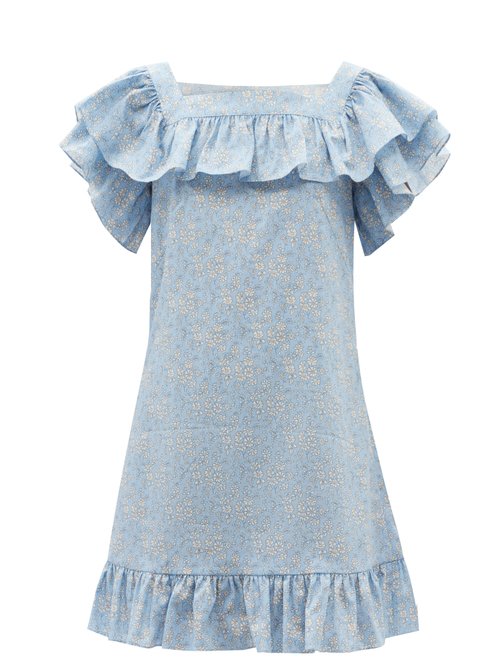 The Vampire's Wife - The Cry Baby Floral-print Linen-blend Mini Dress Light Blue