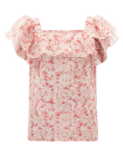The Vampire's Wife - The Charmer Floral-print Organza Top Red White
