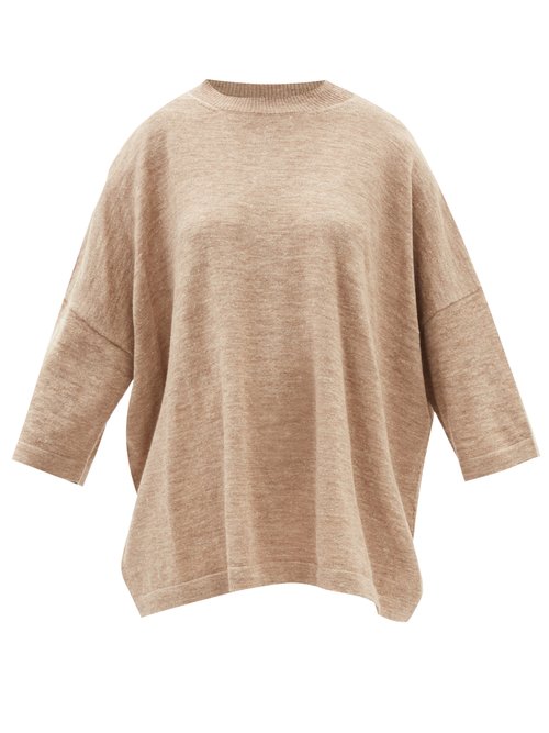 Lauren Manoogian - Oversized Alpaca And Linen-blend Knitted T-shirt Light Brown