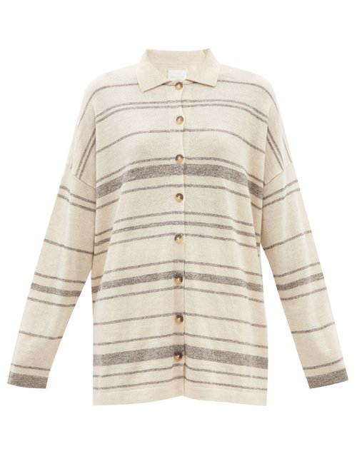 Lauren Manoogian – Point-collar Striped Alpaca-blend Shirt Black Cream