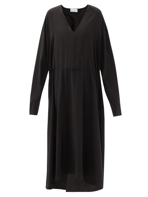 Raey - Drawstring Silk Midi Dress Black