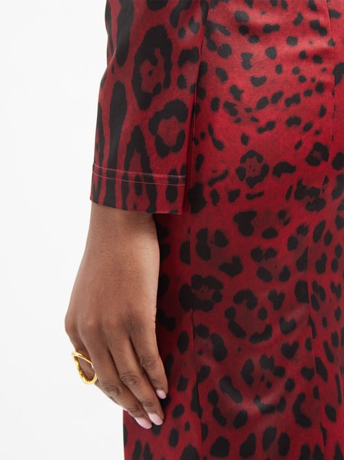 Red Leopard-print satin midi dress