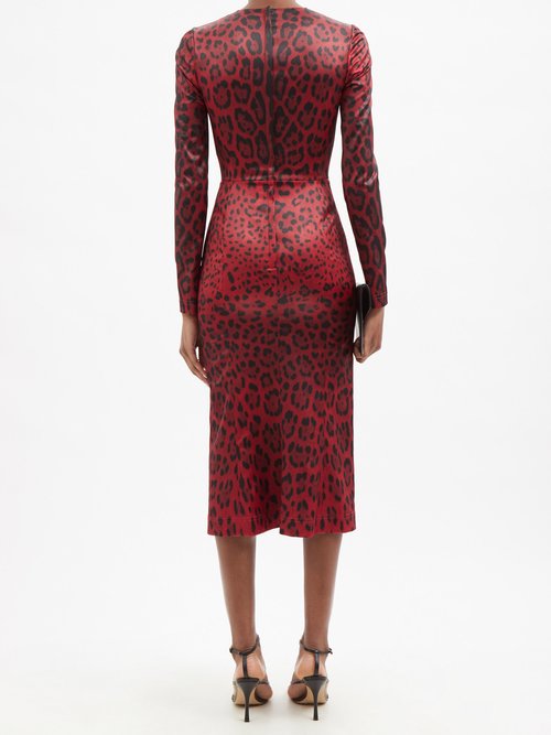 Red Leopard-print satin midi dress