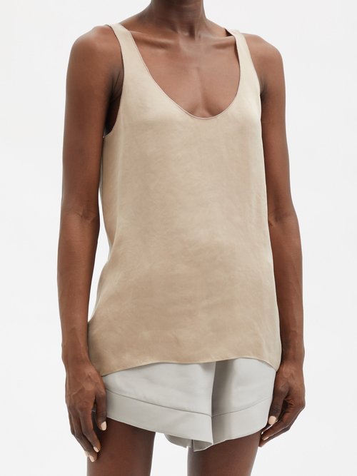 Raey Babylock-edged Scoop-neck Cami Top In Light Brown