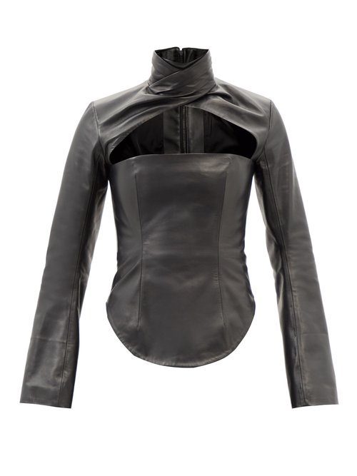 16arlington - Paria Gathered-leather Shirt Black