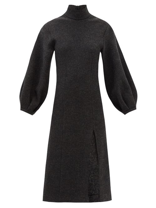 16arlington - Lantern-sleeve Wool-melton Midi Dress Black