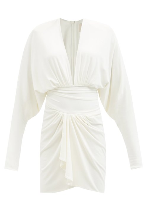 Alexandre Vauthier - Plunge-neck Ruched Jersey Dress Ivory