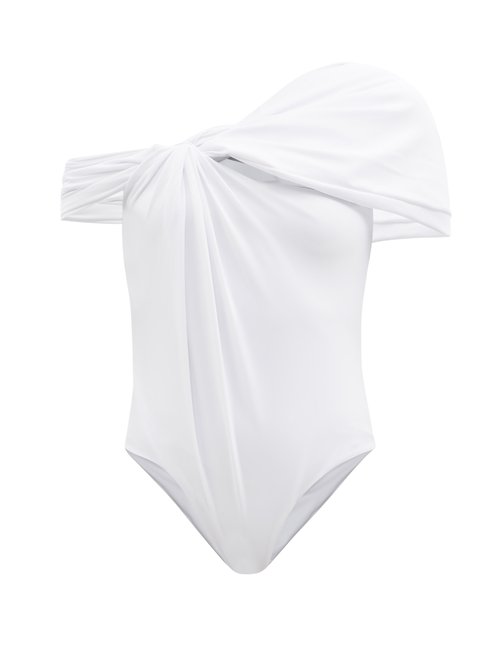 Maximilian - Disco Asymmetric Jersey Bodysuit White