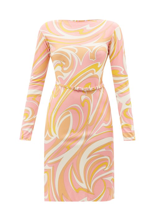 Emilio Pucci - Marilyn Belted Vortici-print Jersey Dress Pink Multi
