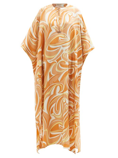 Emilio Pucci - Belted Vortici-print Chiffon Dress Orange Multi