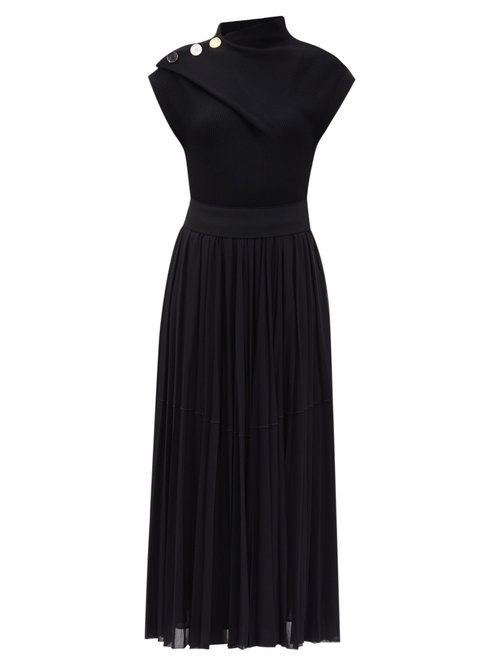 Proenza Schouler - Pleated Knit-panel Jersey Midi Dress Black