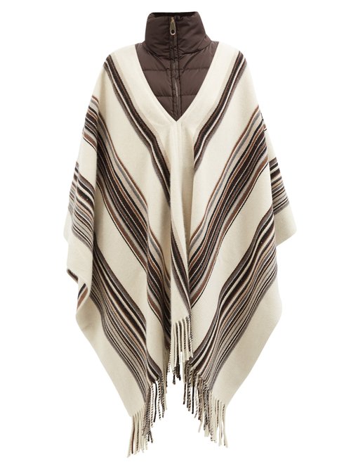 Chloé - Quilted-collar Striped Cashmere-blend Rep Poncho Beige Multi