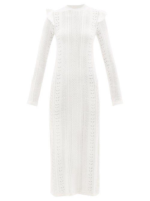 Chloé - Ruffled Cable-knit Wool-blend Midi Dress White