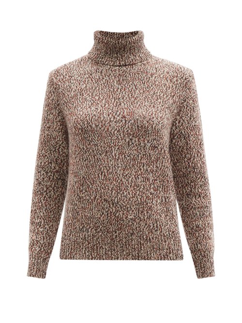 Chloé - Roll-neck Cashmere-blend Tweed Sweater Beige Multi