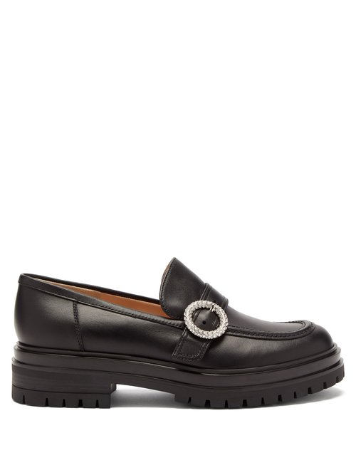 Gianvito Rossi - Crystal-buckle Leather Loafers Black