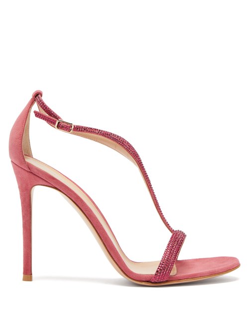Gianvito Rossi - Crystal-embellished 105 Suede Sandals Pink