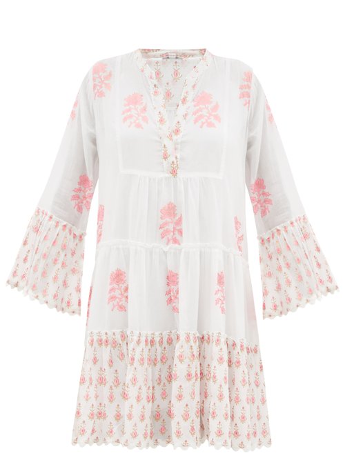 Juliet Dunn - Tiered Rose-print Cotton-voile Mini Dress Pink White