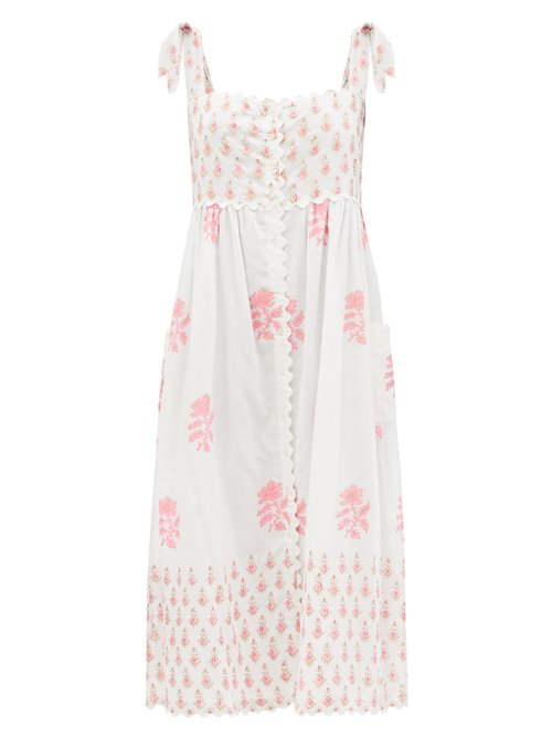 Juliet Dunn Scalloped Floral-print Cotton Midi Dress