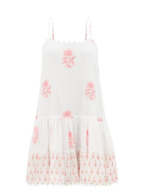 Juliet Dunn - Floral-print Drop-waist Cotton-voile Mini Dress Pink White