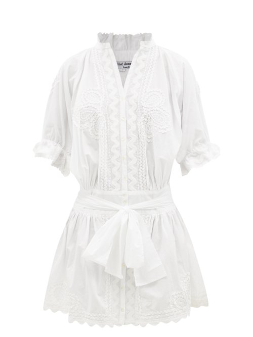 Juliet Dunn - Rickrack-embellished Cotton Mini Shirt Dress White