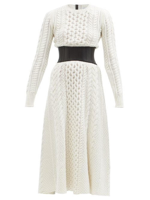 Gabriela Hearst Womens Ivory Tex Cable-knit Cashmere And Leather Maxi Dress S