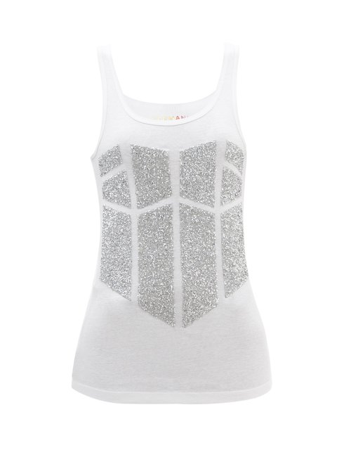 Germanier - Upcycled-beaded Cotton-jersey Tank Top White