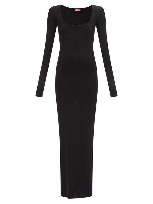 Gauge81 - Douz Square-neckline Ribbed-knit Dress Black