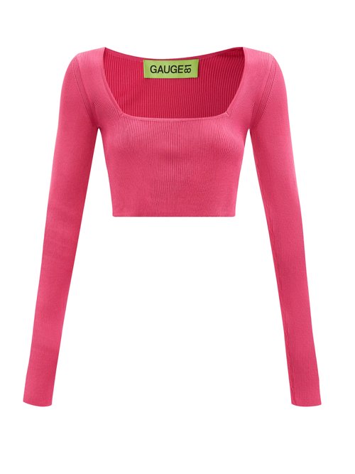 Gauge81 - Kama Square-neck Rib-knitted Cropped Top Pink