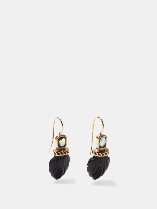 Dezso Deco Sapphire, Onyx & 18kt Rose-gold Earrings