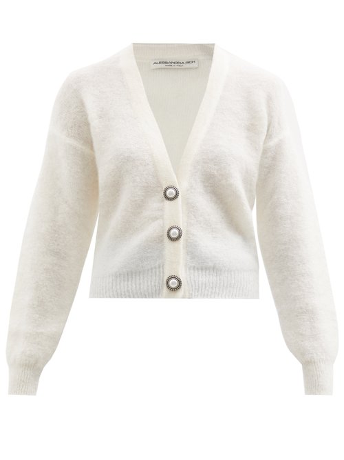 Alessandra Rich - Pearl-button Mohair-blend Cardigan White