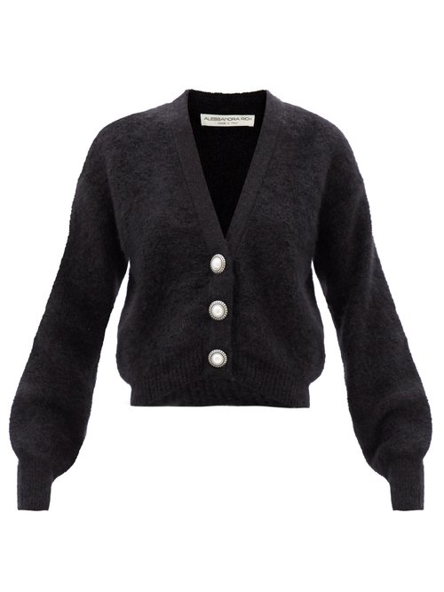 Alessandra Rich - Cropped Mohair-blend Cardigan Black