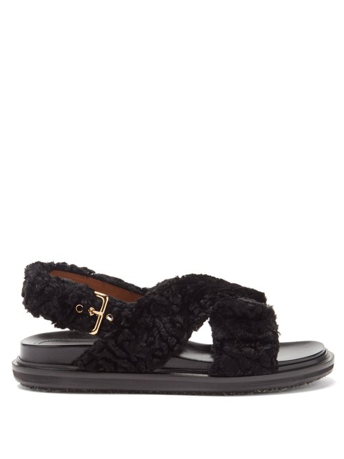 Marni - Fussbett Faux-shearling And Leather Sandals Black